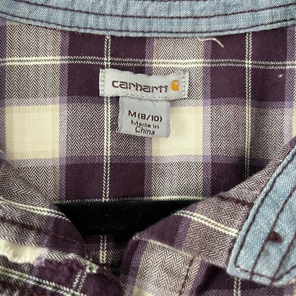 Carhartt Dodson Shirt Womens Medium 8-10 Purple Plaid Long Sleeve Workwear‎ - Picture 6 of 10